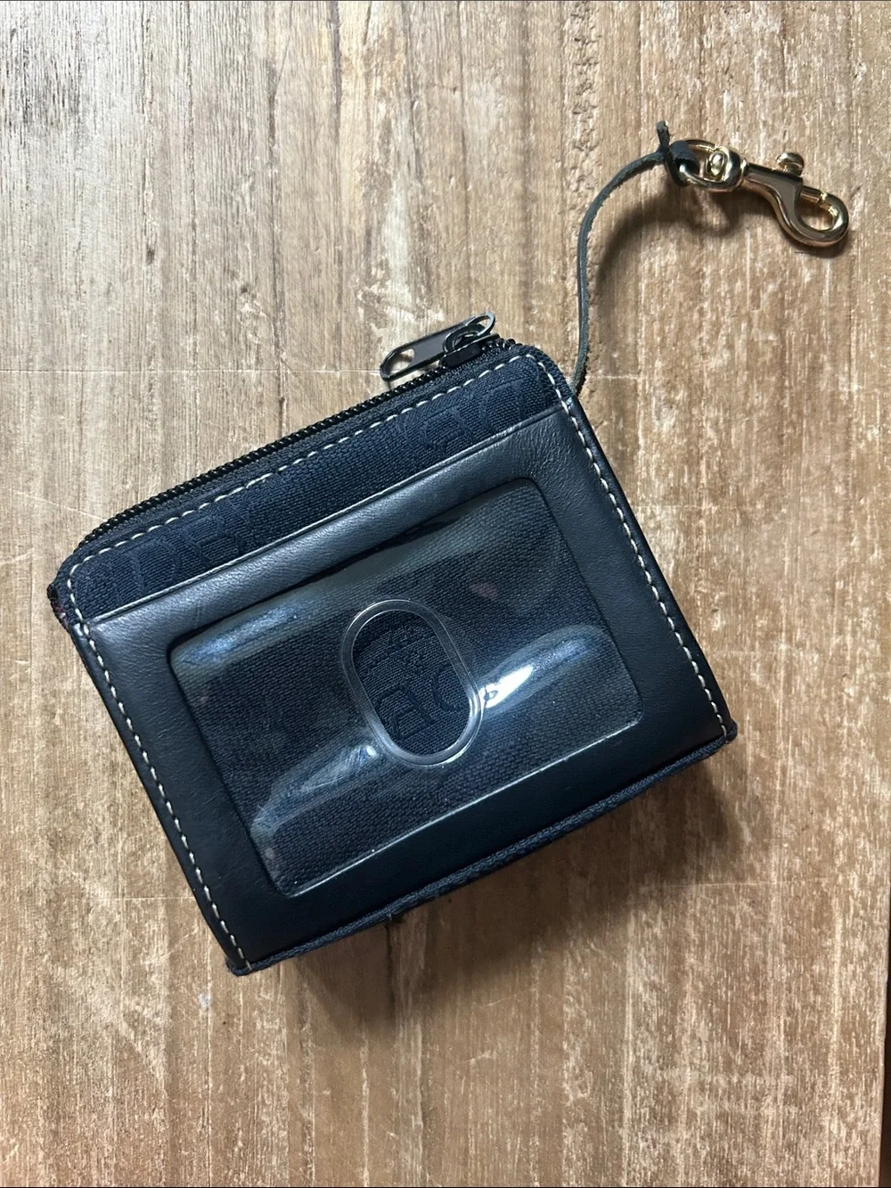 Dooney & Bourne Black Canvas Zip Card Wallet with Key Clip